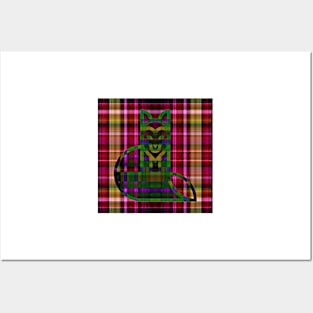 Green Plaid Kitty Posters and Art